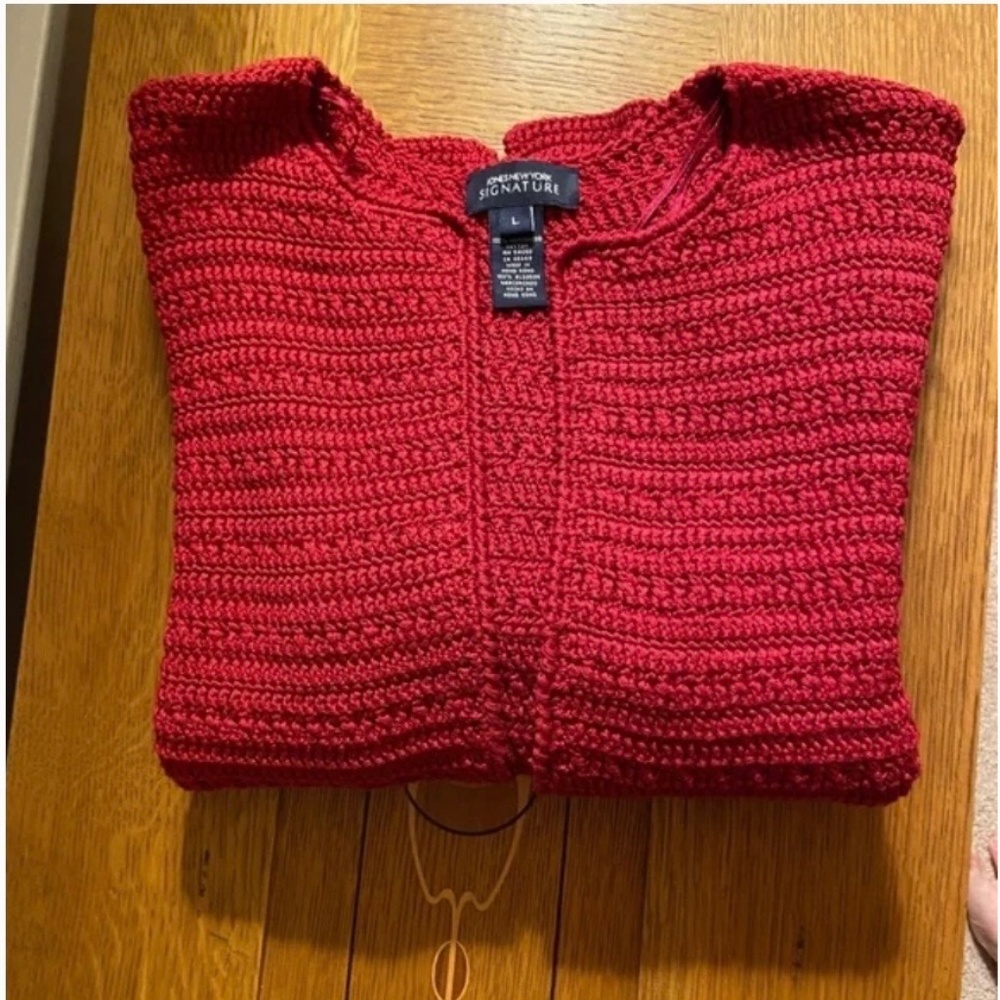 Gorgeous Red Sweater Jacket; Never Worn; Heavy Cotton Knit; Large; 3/4 Sleeves - Picture 13 of 13